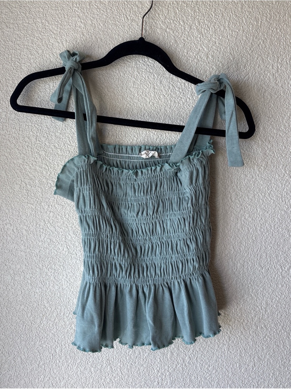 Altar'd State Dusty Sage Smocked Tie-Strap Camisole